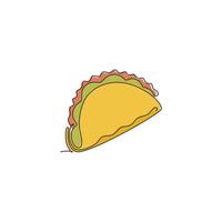 um único desenho de linha de ilustração gráfica de vetor de logotipo de taco mexicano fresco. menu de café de fast food e conceito de crachá de restaurante do méxico. logotipo de comida de rua de design de desenho de linha contínua moderno