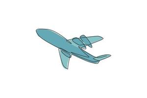 ícone do avião. contínua uma linha desenhar de voar design minimalista de ilustração vetorial de avião em fundo branco. estilo gráfico moderno de linha simples isolada. mão desenhada conceito gráfico para transporte vetor