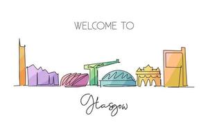 um desenho de linha contínua do horizonte da cidade de glasgow, escócia. belo marco. cartaz de férias de viagens de turismo de paisagem mundial. ilustração vetorial de design de desenho de linha única de traço elegante editável vetor