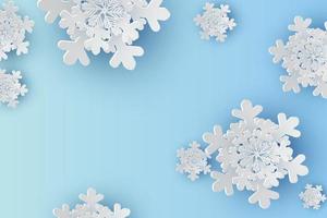 ilustração papel arte e construir do flocos de neve para inverno estação com Lugar, colocar texto espaço background.wintertime abstrato flocos de neve para cumprimento cartão, natal cartaz, papel cortar estilo criativo idéia vetor