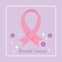 banner de conscientização do câncer de mama com fita rosa e flores vetor