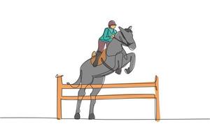 1 solteiro linha desenhando do jovem cavalo cavaleiro homem realizando  adestramento pulando teste ilustração gráfico. equestre esporte mostrar  concorrência conceito. moderno contínuo linha desenhar Projeto 26991042 PNG