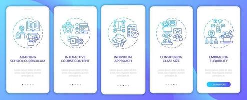dicas de ensino on-line tela de página de aplicativo móvel com conceitos