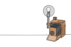 desenho de linha única contínua de formato médio de câmera retro analógica antiga com luz de flash blitz. conceito de equipamento de fotografia vintage desenho de uma linha ilustração gráfica de vetor