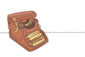 um único desenho de linha da velha máquina de escrever clássica retrô definida em vista lateral. conceito de item de escritório vintage linha contínua desenhar ilustração vetorial de design gráfico vetor