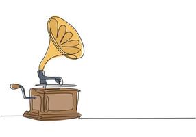 um desenho de linha contínuo do antigo gramofone retro analógico com mesa de vinil. conceito de player de música vintage antigo. ilustração em vetor instrumento musical linha gráfica única desenhar desenho
