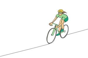 um desenho de linha contínua do foco de ciclista desportivo jovem treinar sua habilidade na pista de ciclismo. conceito de ciclista de estrada. ilustração vetorial de desenho de linha única para cartaz de competição de ciclismo vetor
