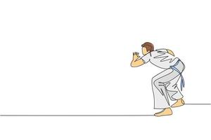 único desenho de linha contínua de jovem esportivo praticando dança de movimento de capoeira brasileira na rua ao ar livre. cultura arte marcial e conceito de esporte. ilustração em vetor de design de desenho de uma linha na moda