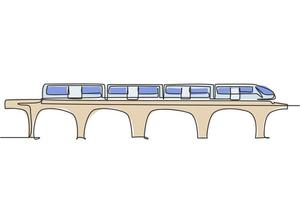 Um único desenho de linha do trem visto de frente prepara para transportar passageiros com rapidez, segurança e conforto ao seu destino. moderna linha contínua desenhar design gráfico ilustração vetorial.