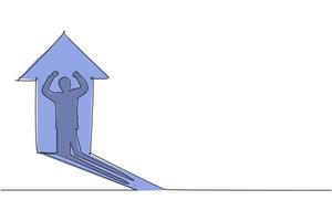 único desenho de linha de sombra de homem de negócios inteligente jovem levantando suas mãos. conceito mínimo de crescimento financeiro de negócios bem-sucedidos. linha contínua moderna desenhar design gráfico ilustração vetorial vetor