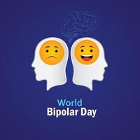 mundo bipolar dia. com dois personalidades feliz e depressivo. modelo para fundo, bandeira, cartão, poster. vetor ilustração.