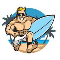 músculo corpo surfista corrida às a de praia vetor