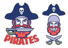 pirata cabeça mascote esporte logotipo estilo dentro conjunto vetor