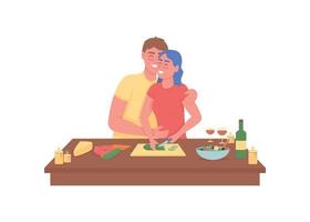 casal feliz cozinhando um jantar romântico em cores planas com personagens detalhados vetor