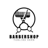 design de logotipo de tesoura, vetor de barbeador de barbearia, ilustração de marca de tesoura de barbearia