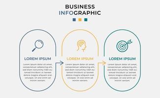 modelo mínimo de infográficos de negócios. linha do tempo com 3 etapas, opções e ícones de marketing vetor