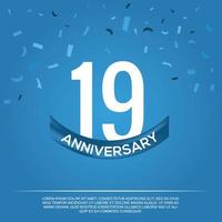 19 aniversário celebração vetor Projeto com branco cor números e branco cor Fonte em azul cor fundo abstrato