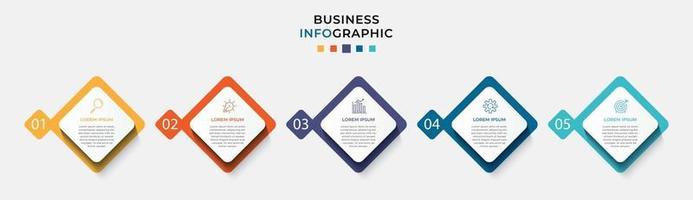 vetor de modelo de design de infográfico de negócios com ícones e 5 cinco opções ou etapas