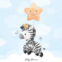 zebra doodle fofinho com ilustração floral vetor