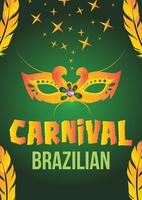 Brasil carnaval poster. dourado carnaval mascarar com penas. cumprimento cartão, festa convite, bandeira ou folheto. carnaval dentro rio. carnaval dentro Brasil vetor