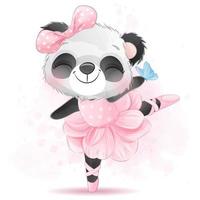 pequeno panda fofo com ilustração em aquarela vetor
