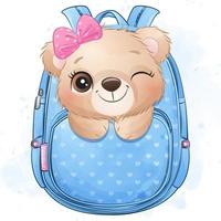 ilustração de ursinho fofo sentado dentro de uma sacola vetor