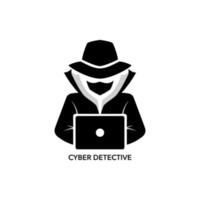 a misterioso homem dentro uma Preto terno com uma computador portátil. espião agente, segredo agente, hacker. vetor
