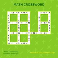 matemática palavras cruzadas enigma para crianças. Adição e subtração. contando acima para 20. vetor ilustração