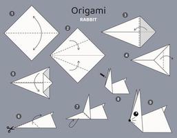 tutorial origami esquema com Coelho. isolado origami elementos em cinzento pano de fundo. origami para crianças. degrau de degrau quão para faço origami Coelho. vetor ilustração.