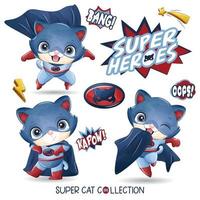 super gato fofo com ilustração em aquarela vetor