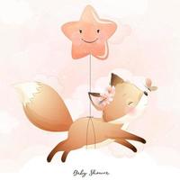 doodle fofo foxy com ilustração de estrela vetor