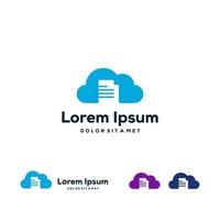 conceito de design de logotipo de documento em nuvem, designs de modelo de logotipo de dados online vetor