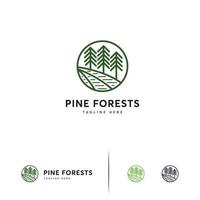 arte da linha do logotipo da floresta de pinheiros, logotipo icônico de pinheiro vetor