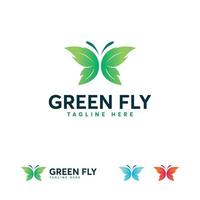 conceito de símbolo de design de logotipo de mosca verde, símbolo de logotipo de borboleta vetor