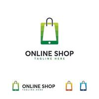 modelo de design de logotipo de loja online, símbolo de logotipo de compra móvel vetor