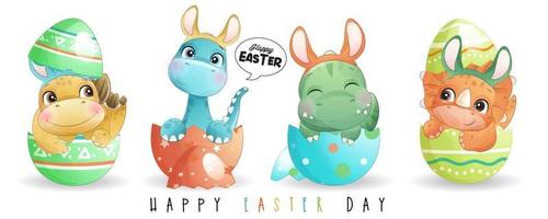 fofo doodle dinossauro para ilustração de feliz dia de páscoa vetor