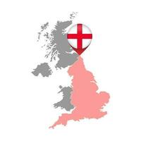 PIN mapa com Inglaterra bandeira, Reino Unido região mapa. vetor ilustração.