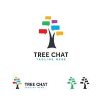 tree chat logo designs concept vector, tree discute logo symbol vetor