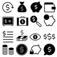 conjunto de vetores de ícone de dinheiro. coleção de sinal de ilustração de finanças. símbolo bancário.