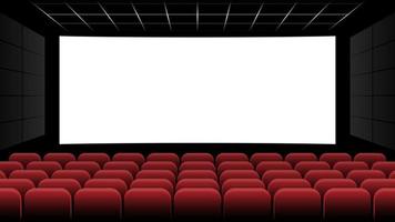 cinema sala de cinema com tela em branco e assentos vermelhos, ilustração vetorial vetor