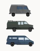 conjunto de carros van. carrinhas de campismo. veículos em ilustração vetorial de design plano. vetor