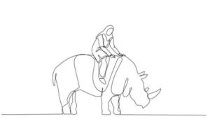 muçulmano mulher equitação em grande rinoceronte conceito do destemido Gerente e líder vetor