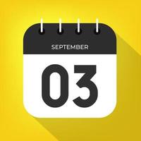 setembro dia 3. número três em uma branco papel com Preto cor fronteira em uma amarelo fundo vetor. vetor