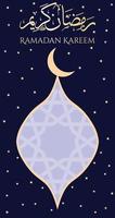 Ramadã kareem texto com islâmico enfeite e crescente lua, tipografia arte, Ramadã placa para social meios de comunicação, Ramadã cumprimento cartão e poster, islâmico arte para Ramadã mês, azul e ouro cores vetor