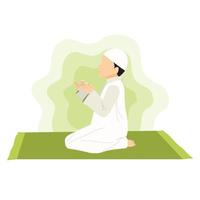 uma Garoto é Rezar depois de oração dentro Ramadã noite vetor