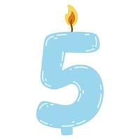 vela número cinco em estilo simples. ilustração vetorial desenhada à mão de uma vela acesa de 5 símbolos, elemento de design para bolos de aniversário vetor