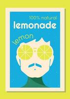 rótulo de vetor definido para limonada em estilo retrô. design de rótulo para limonada de morango, limão e laranja com personagens usando óculos grandes no estilo dos anos 70.