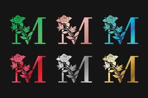 alfabeto carta m com flores e folhas vetor