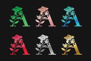 alfabeto carta uma com flores e folhas vetor