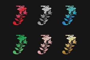 alfabeto carta j com flores e folhas vetor